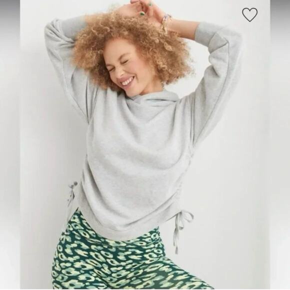 aerie Tops - Aerie Hoodie Sweatshirt Oversized Cinch Side Ruched Pullover Grey Cropped XS NEW